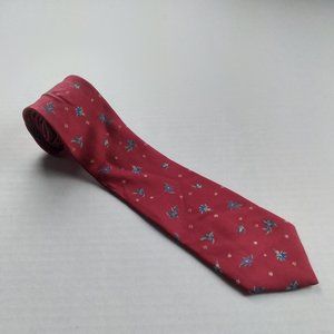 DAVID LAWRENCE Mens Vintage Tie Red Floral Print 100% Silk 1986 Christmas
